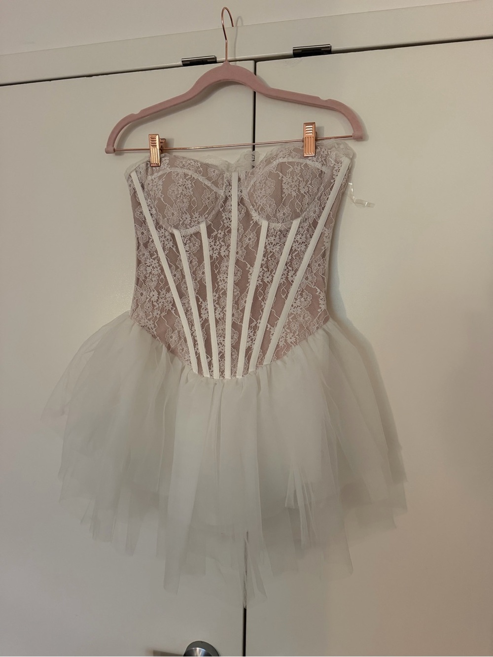 Lace Corset Tulle Dress in Blush and Ivory